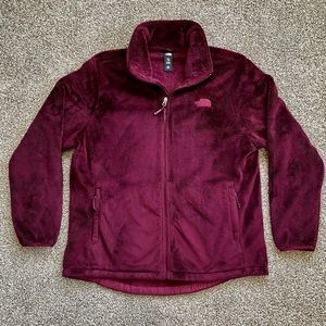 Burgundy fleece north face zip up jacket coat